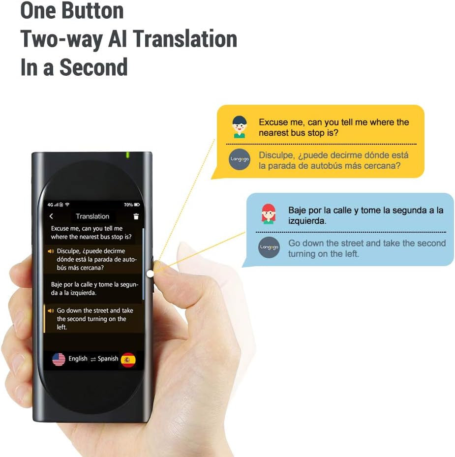 Genesis Portable Language Translator Device, 100+ Languages Pocket Translator, Real-Time Voice Translator with Offline Translation, Built-In Data, 3.1Inch Retina Display Traductor, Black
